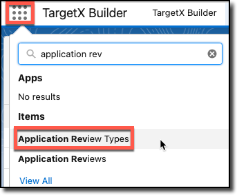 Apps menu select Application Review Types