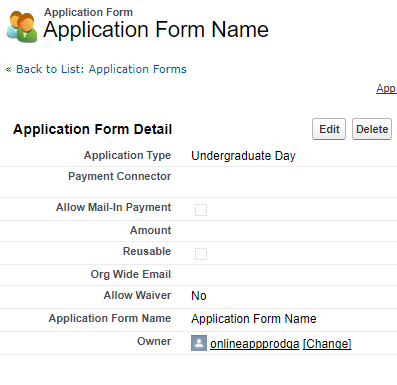 default application form Name
